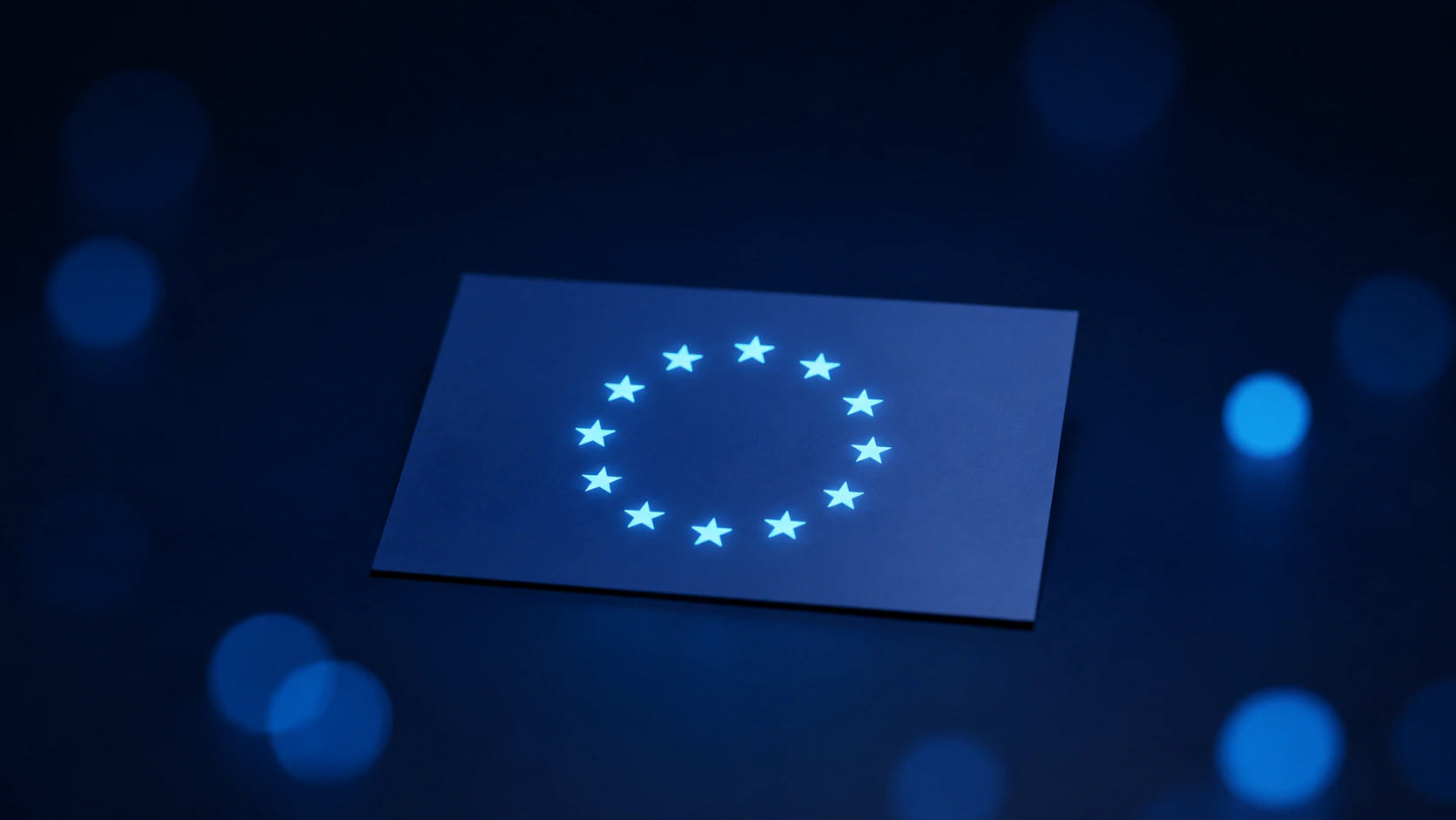 Dunkle Karte mit den zwölf leuchtenden Sternen der Europäischen Union.