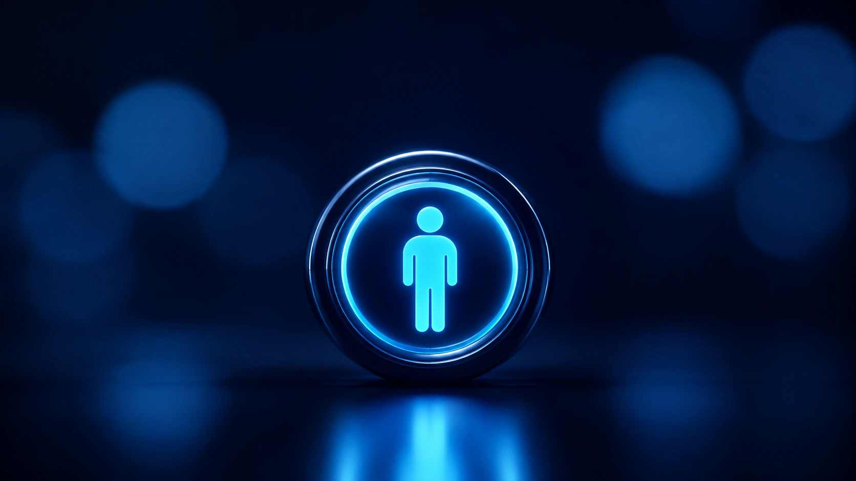 Leuchtendes Personensymbol in einem runden Rahmen.